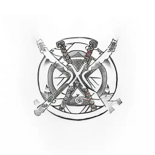 Samurai sword with "Love" written in viking runes tattoo design idea