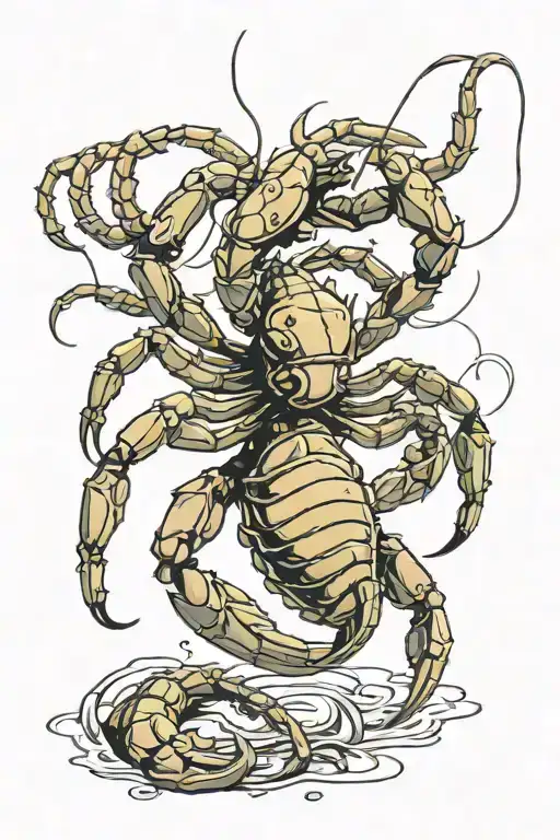 scorpion fighting crab, scorpion got the crab by the pinchers, with his tail coming up.  tattoo design idea