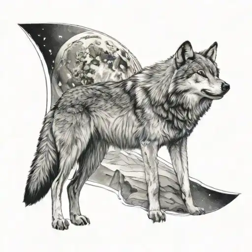 moon star gray wolf tattoo design idea