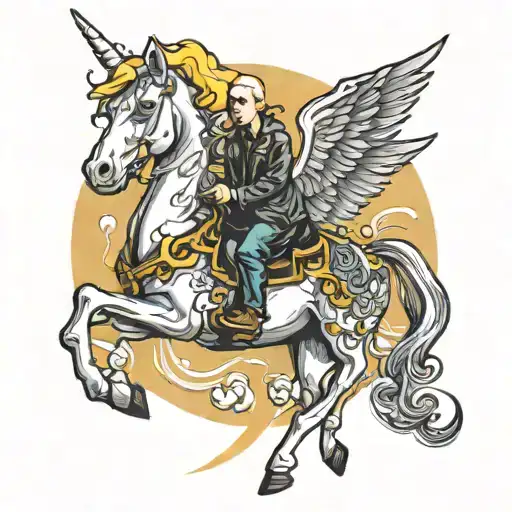 slim shady on a unicorn riding tattoo design idea
