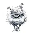 The Grinch cuts down a christmas tree with a Stihl chainsaw tattoo design idea