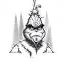 The Grinch cuts down a christmas tree with a Stihl chainsaw tattoo design idea