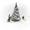 The Grinch cuts down a christmas tree with a Stihl chainsaw tattoo design idea