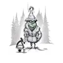 The Grinch cuts down a christmas tree with a Stihl chainsaw tattoo design idea