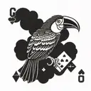 toucan 8 of clubs playing card tattoo design idea