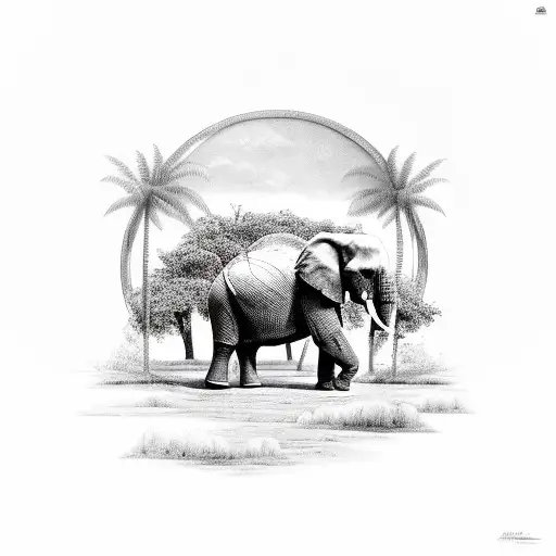 Indian landscape with a majestic elephant as the focal point tattoo design idea