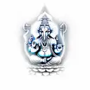 Indian deity Ganesha surrounded by mystical symbols tattoo design idea