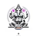 Indian deity Ganesha surrounded by mystical symbols tattoo design idea