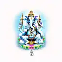 Indian deity Ganesha surrounded by mystical symbols tattoo design idea