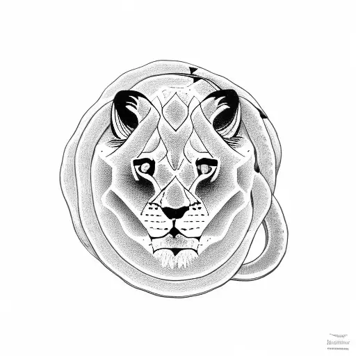 baby lion chasing two snakes tattoo design idea