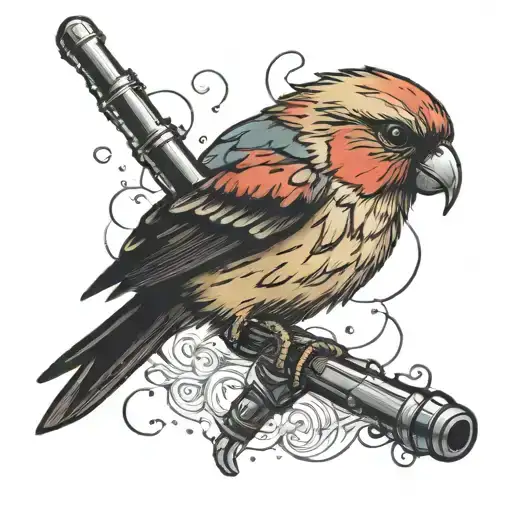 A finch holding a light saber tattoo design idea