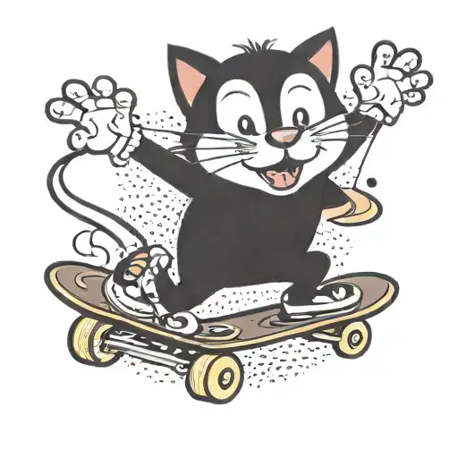 Felix the cat riding a skateboard winking tattoo design idea