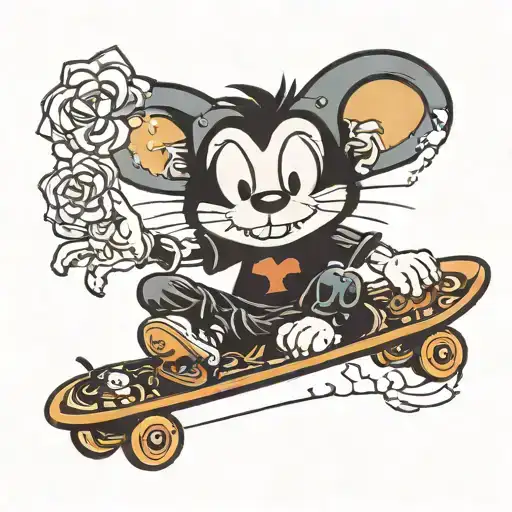 Felix the cat riding a skateboard winking tattoo design idea