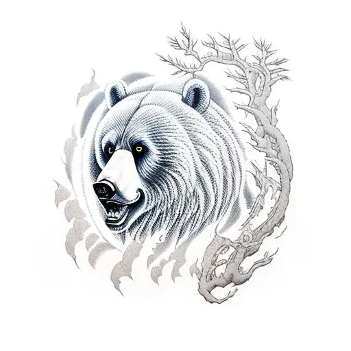 storm with grizzly bear tattoo design idea