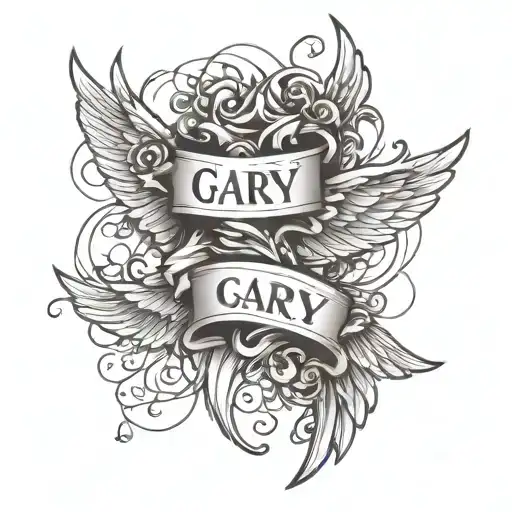 simple angel wings with the name "Gary"   tattoo design idea