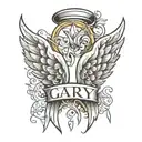 simple angel wings with the name "Gary"   tattoo design idea