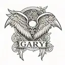 simple angel wings with the name "Gary"   tattoo design idea