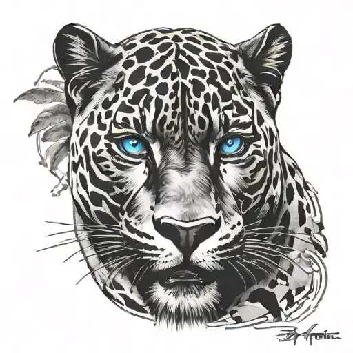 black panther blue eyes in gray tattoo design idea