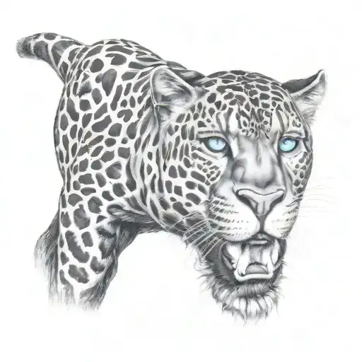 black panther blue eyes in gray tattoo design idea