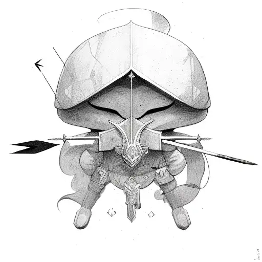 Incorporate oxossi with a bow and arrow in a sketch-like style tattoo design idea