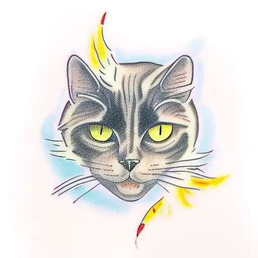 black cat on a feather tattoo design idea