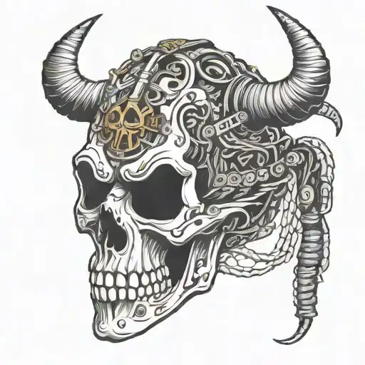 long horn skull hockey goalie  tattoo design idea