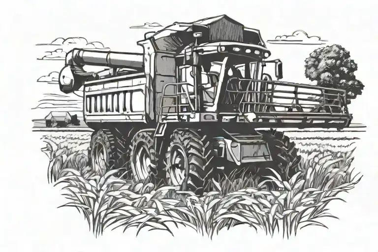 combine harvester unloading grain tattoo design idea