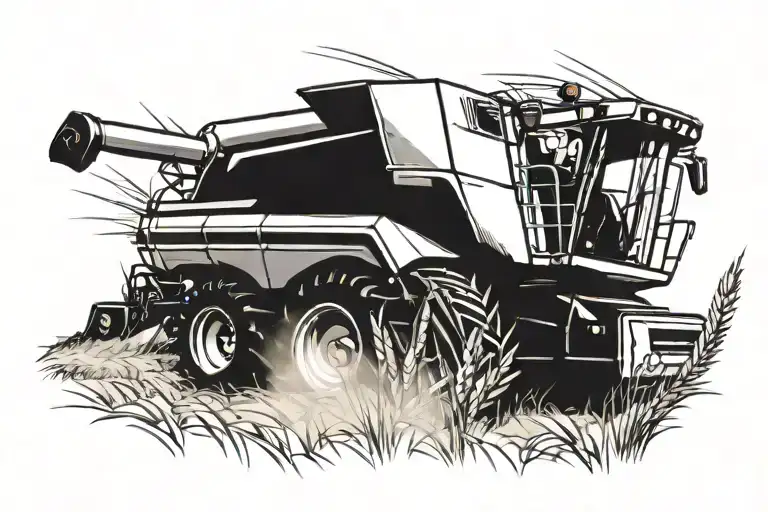 combine harvester in wheat field surrounded tattoo design idea
