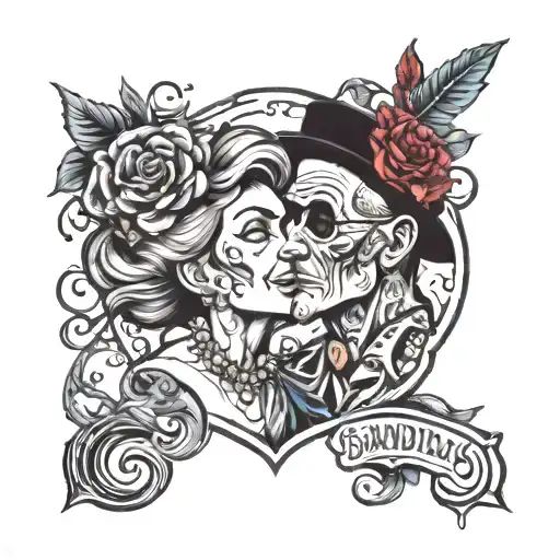 grandmother and grandfather Rock music tattoo design idea