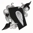 angel wings next to paw print surrounded tattoo design idea