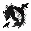 angel wings next to paw print surrounded tattoo design idea