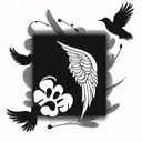 angel wings next to paw print surrounded tattoo design idea