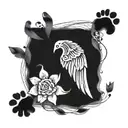 angel wings next to paw print surrounded tattoo design idea