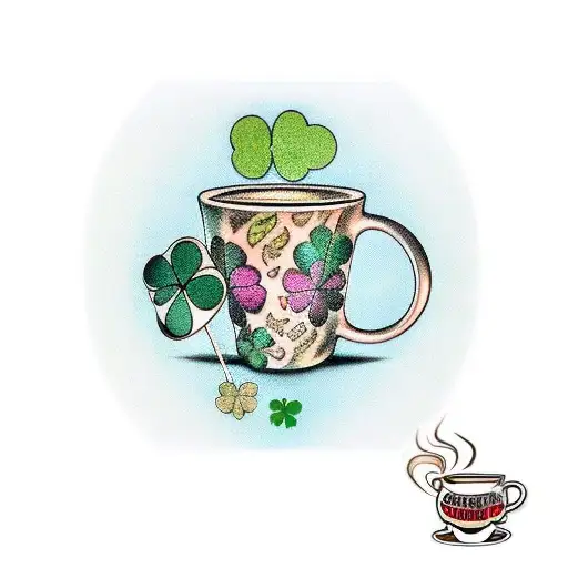 coffee cup with a four leaf clover inside tattoo design idea