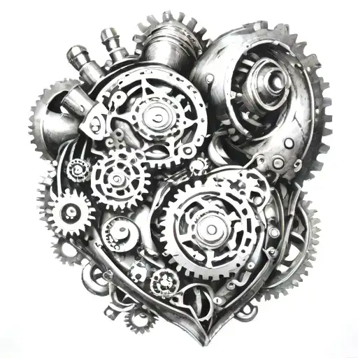 A realistic depiction of the Tin Man's heart with gears and machinery, symbolizing the artist's passion for creativity tattoo design idea