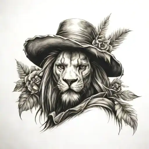 A whimsical mashup of the Scarecrow, Tin Man, and Lion with a paintbrush, pencil, and palette tattoo design idea