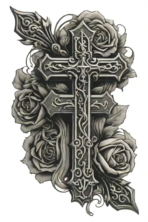 cross with blessed written on neck tattoo design idea