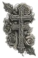 cross with blessed written on neck tattoo design idea