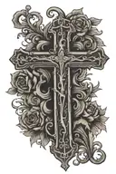 cross with blessed written on neck tattoo design idea