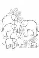 A family of elephants surrounded by a garden of flowers tattoo design idea