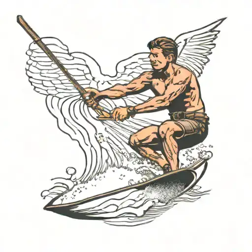 man wakeboarding behind boat at  Lake Powell tattoo design idea