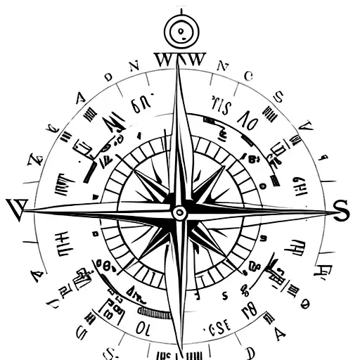 A minimalist tattoo of a compass with coordinates of significant travel destinations, symbolizing the client's love for travel. tattoo design idea
