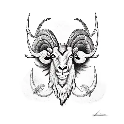 ram head scandinavian runes on the horns tattoo design idea