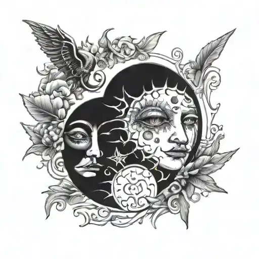 crying sun and crying moon tattoo design idea