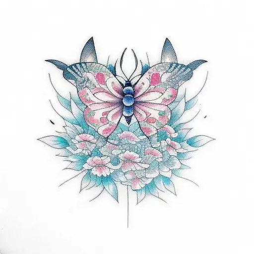 mariposa von un ala hecha con una rosaleda tattoo design idea