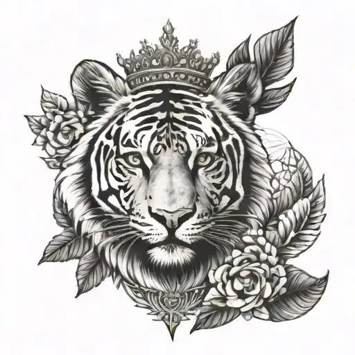 tree of life and sacred geometry with a tiger and a crown  tattoo design idea