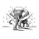 A garden scene with a drumming elephant and a Boston terrier tattoo design idea