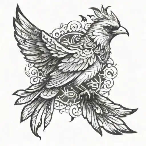 free personality bird rising tattoo design idea