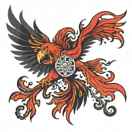 red phoenix flying tattoo design idea