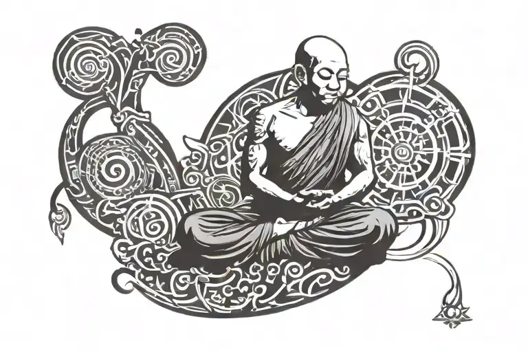 Buddhist monk meditating tattoo design idea